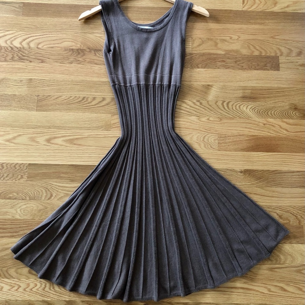 Max Studio Sleeveless Pleated Knit Midi Dress in Taupe